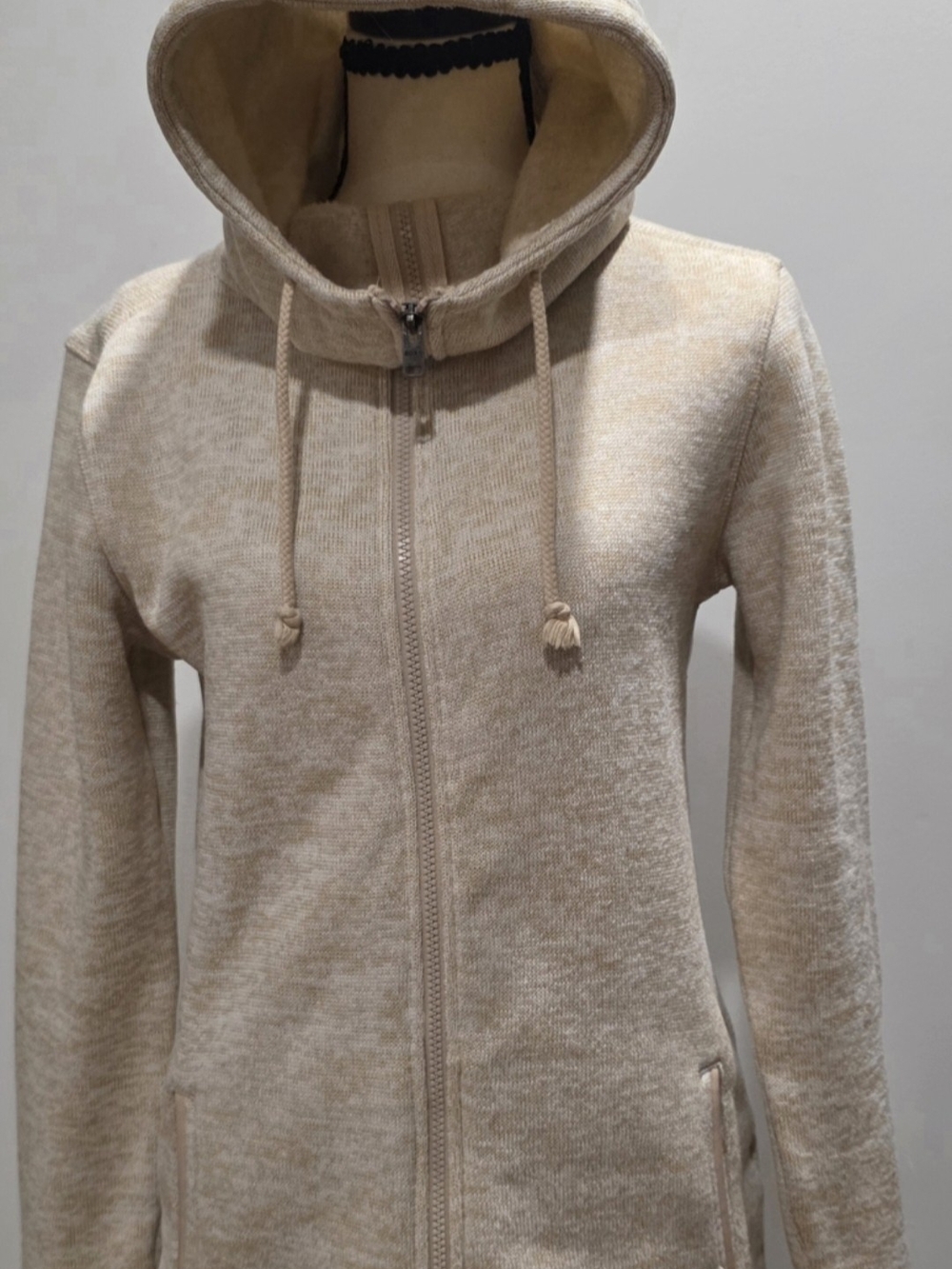 Roxy Full-Zip Hooded Sweater • Cream Oatmeal • Women's Large • Cozy Fleece